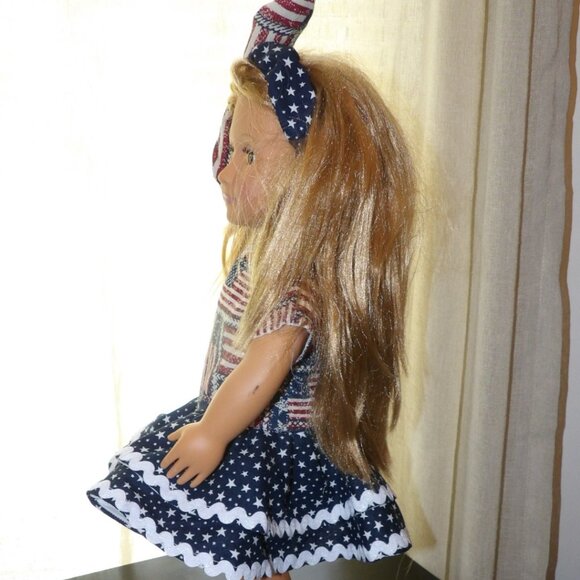 Red White Blue Doll Dress and Head Band for 18 inch Dolls Hand Crafted - Picture 8 of 16